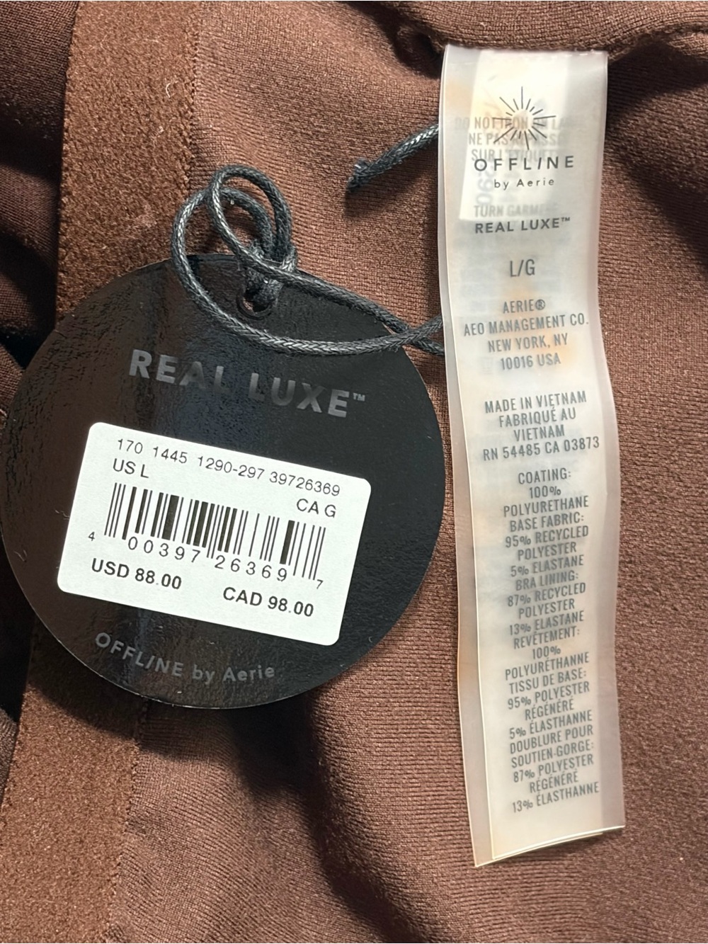 NWT aerie Offline Real Luxe Chocolate Brown Faux-Leather Slim Jumpsuit (L) - Picture 3 of 9